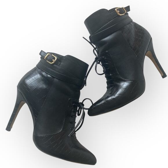 Altuzarra collab lace up bootie, womens size 7 black faux leather ankle boot - Picture 8 of 13